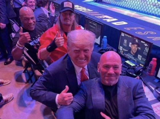 At UFC 287 in Miami, a photograph was taken featuring Mike Tyson, Kid Rock, Donald Trump, and Dana White. Credit: Insider Paper.