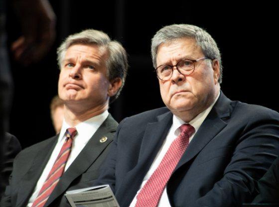 FBI Director Chris Wray and Former United States Attorney General Bill Barr. WIkiMedia Commons.