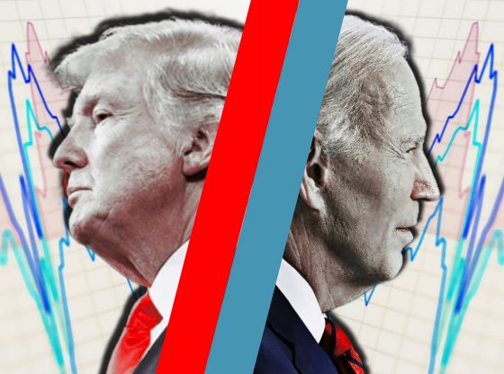 Photo edit of Donald Trump vs Joe Biden in the 2024 Presidential race.