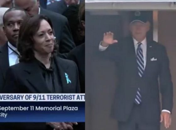 Photo of President Biden preparing to fly to Alaska, and Kamala Harris steeping in for President Biden at Ground Zero on September 11, 2023.