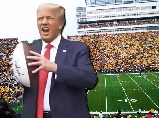 Photo edit of Donald Trump crashing the Iowa vs Iowa State game.